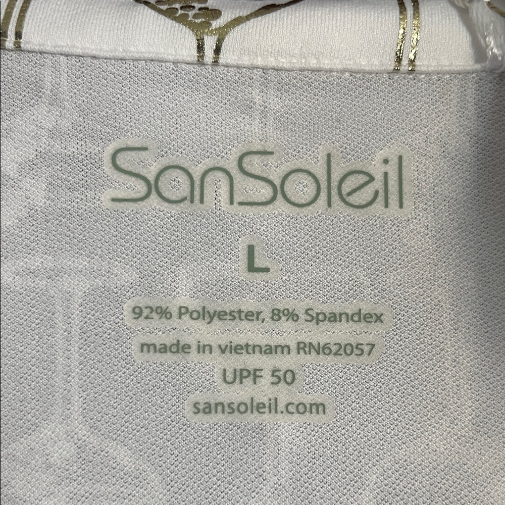 SunSoleil White Long Sleeve Quarter-Zip Top with Metallic Gold Print - Picture 2 of 5